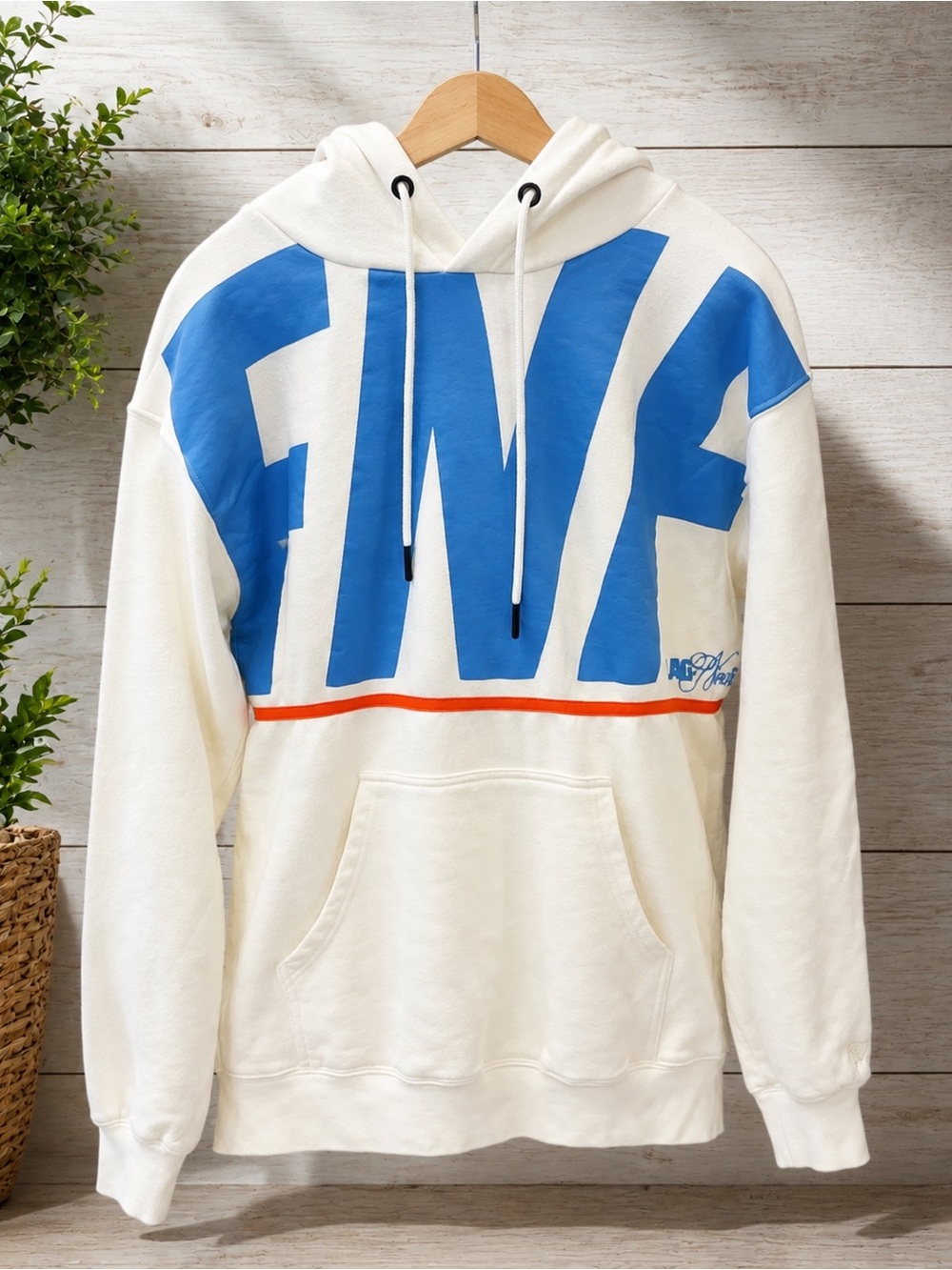 Flag Nor Fail FNF Hoodie Cream Blue Oversized Pullover Size M
